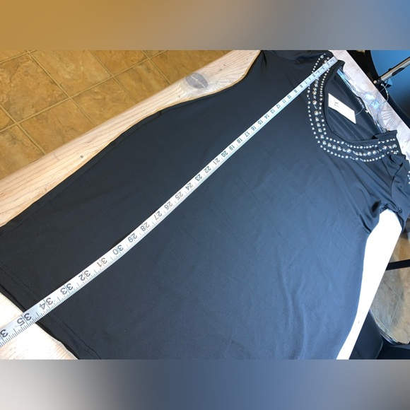 NWT Fancyqube Silver Studded Black Long Sleeve V Neck Dress - Picture 9 of 11